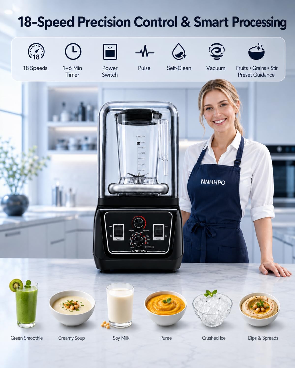 2200W Professional Commercial Blender Soundproof Enclosure 70 BPA-Free Jar