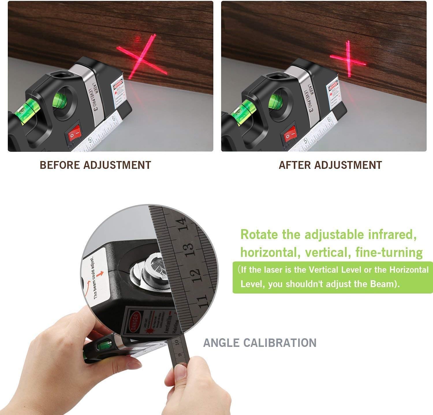 Laser level, Multipurpose Laser tape measure Line 8ft+ Tape Measure Ruler Adjusted Standard and Metric Rulers Update