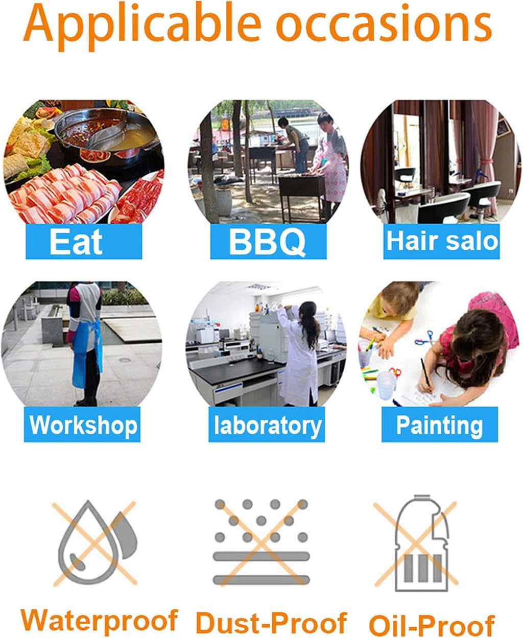 Disposable Aprons (100 Count), Plastic apron for Painting Party, Cooking, Housework, Picnic etc.