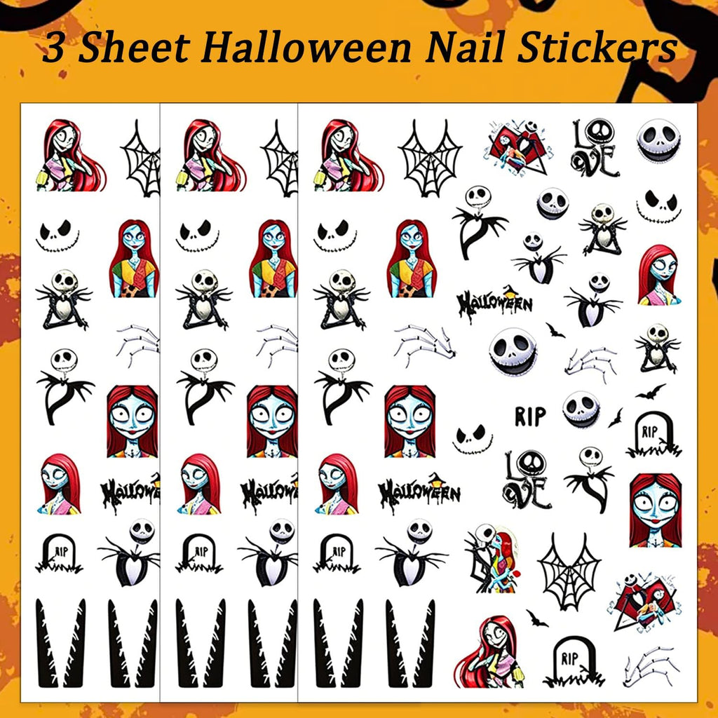 3 Sheet Halloween Nail Stickers Skeleton Spider Web Nails Sticker
