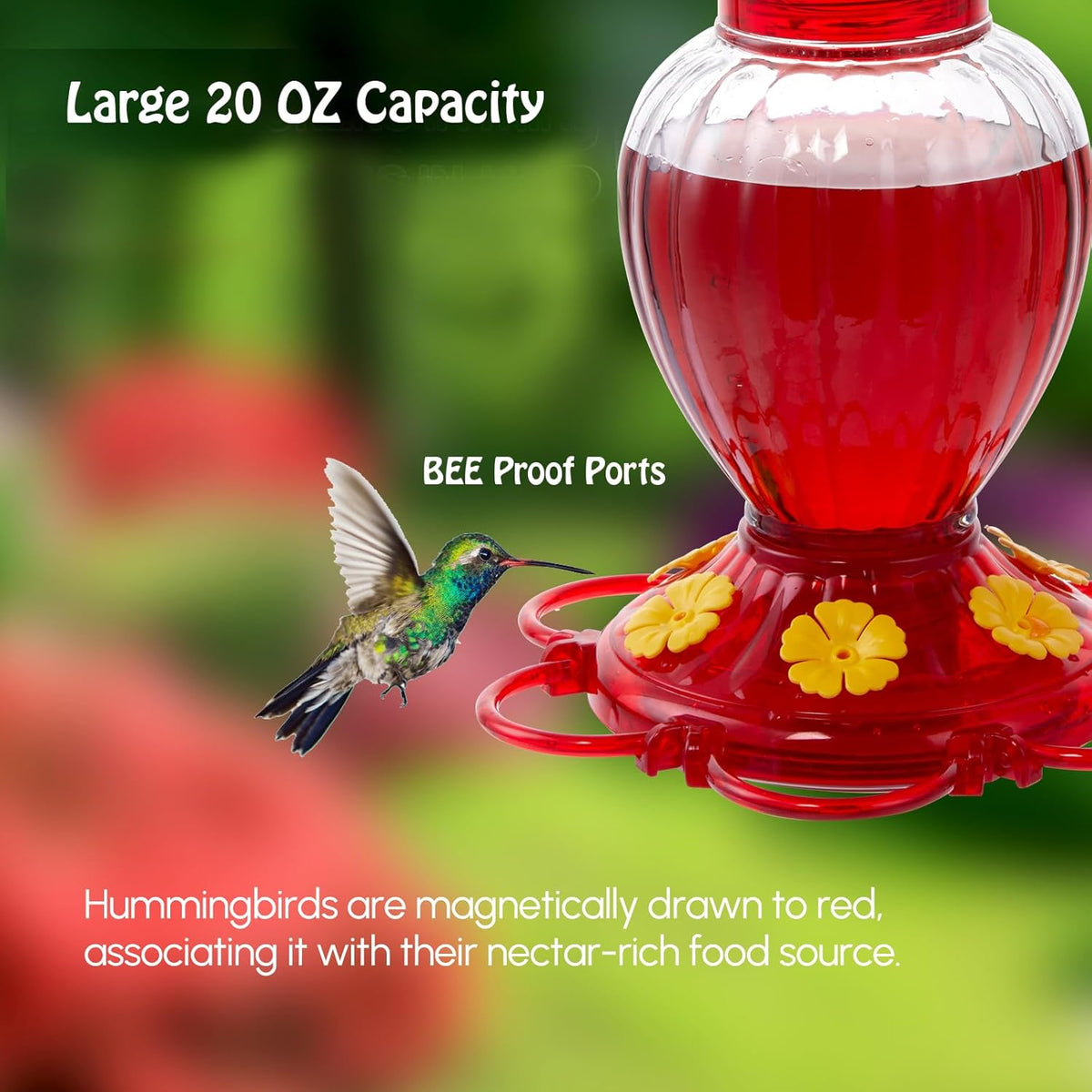Backyard Expressions Hummingbird Feeder Set of 2 – Large 20 Oz Plastic Feeders for Outdoors with 6 Flower Ports