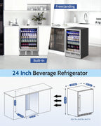 24 Inch Beverage Refrigerator Under Counter,180 Cans,Silver