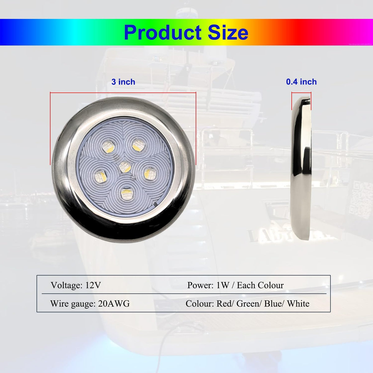 Marine Boat Courtesy Light, 3" RGBW LED Cabin/Dome Lights, 4Pcs