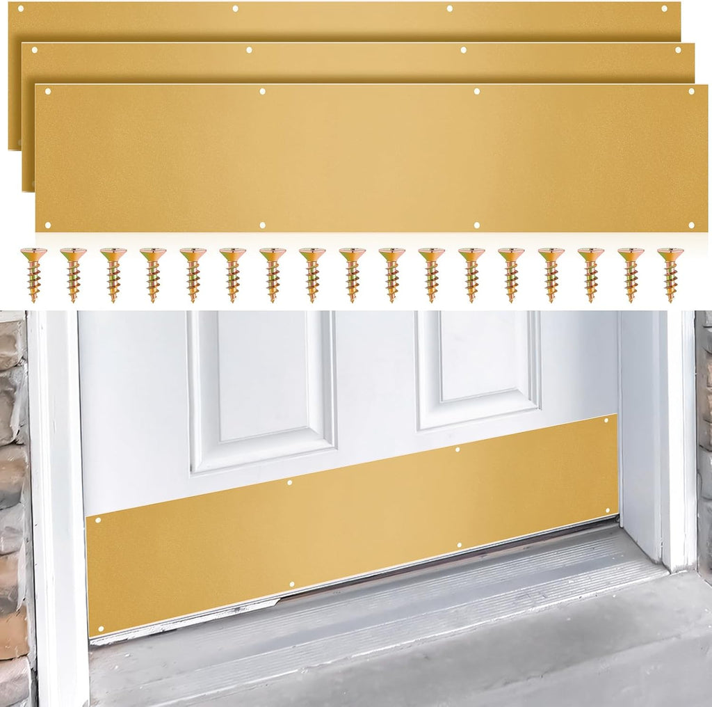 3 Set Metal Kick Plate for Bottom of Door Aluminum Kick Plates with Screws for Wood Metal Door Interior/Exterior Anti