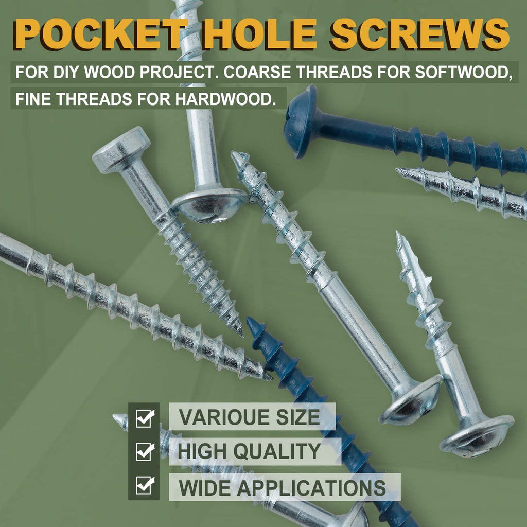 Pocket Hole Screws Fine Thread #8 x1-1/4 Inch, 600 PCS, Galvanized