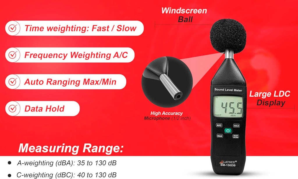 SM-130DB Digital Decibel Meter Reader and Sound Level Meter Type 2