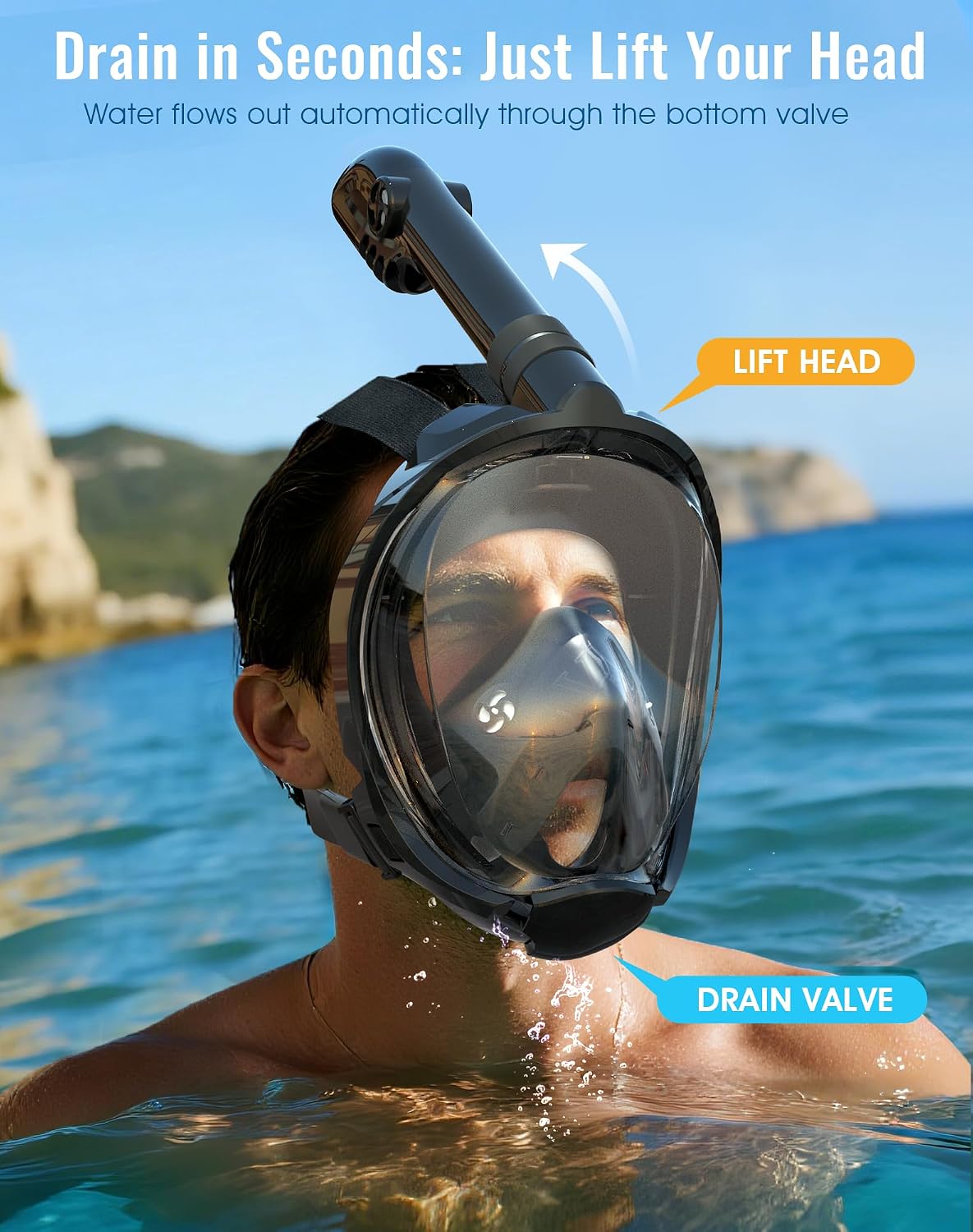 G2 Full Face Snorkel Mask with Latest Dry Top System,Foldable 180 Degree Panoramic View Snorkeling Mask with Camera