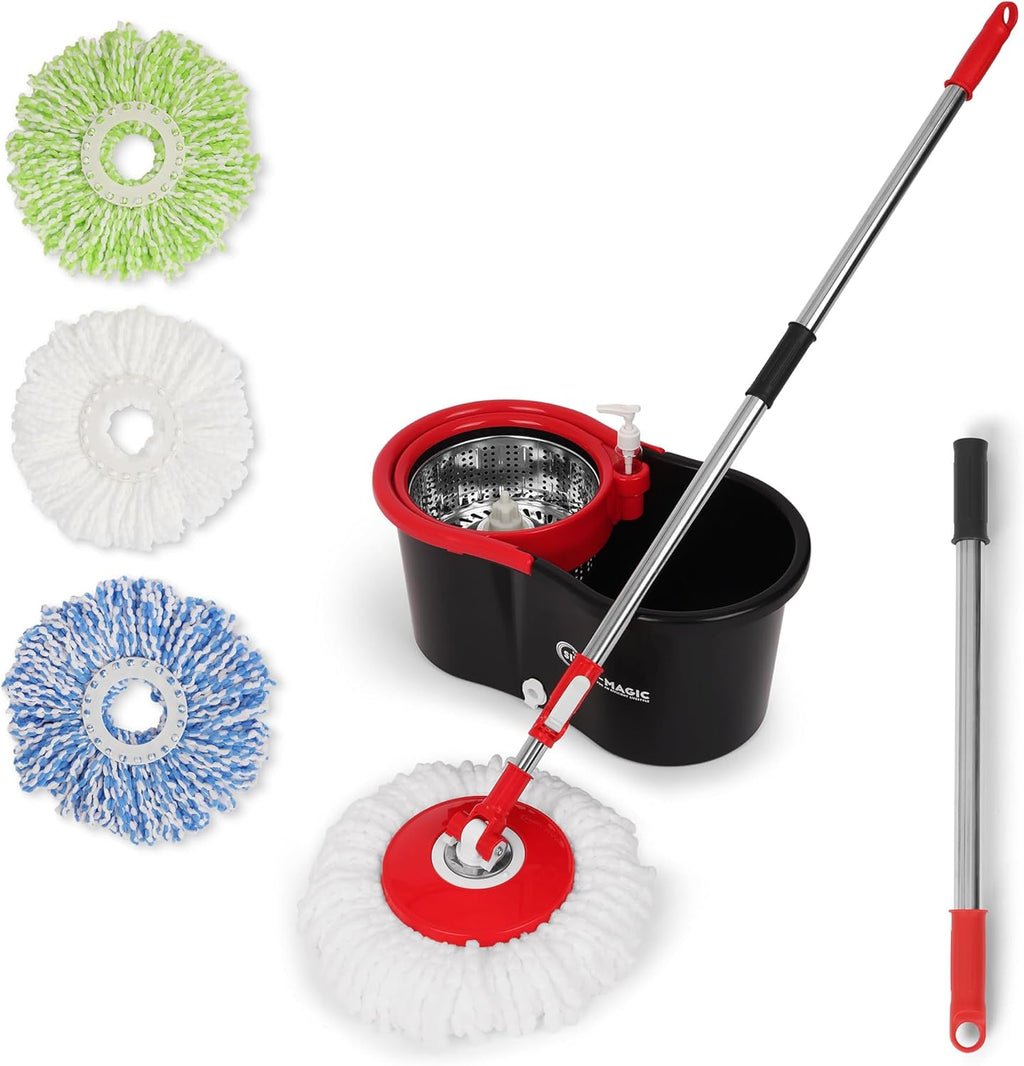 360° Spin Mop and Bucket with Wringer – 3 High-Absorbent Microfiber Washable Heads – Spinning Mop and Bucket Set for