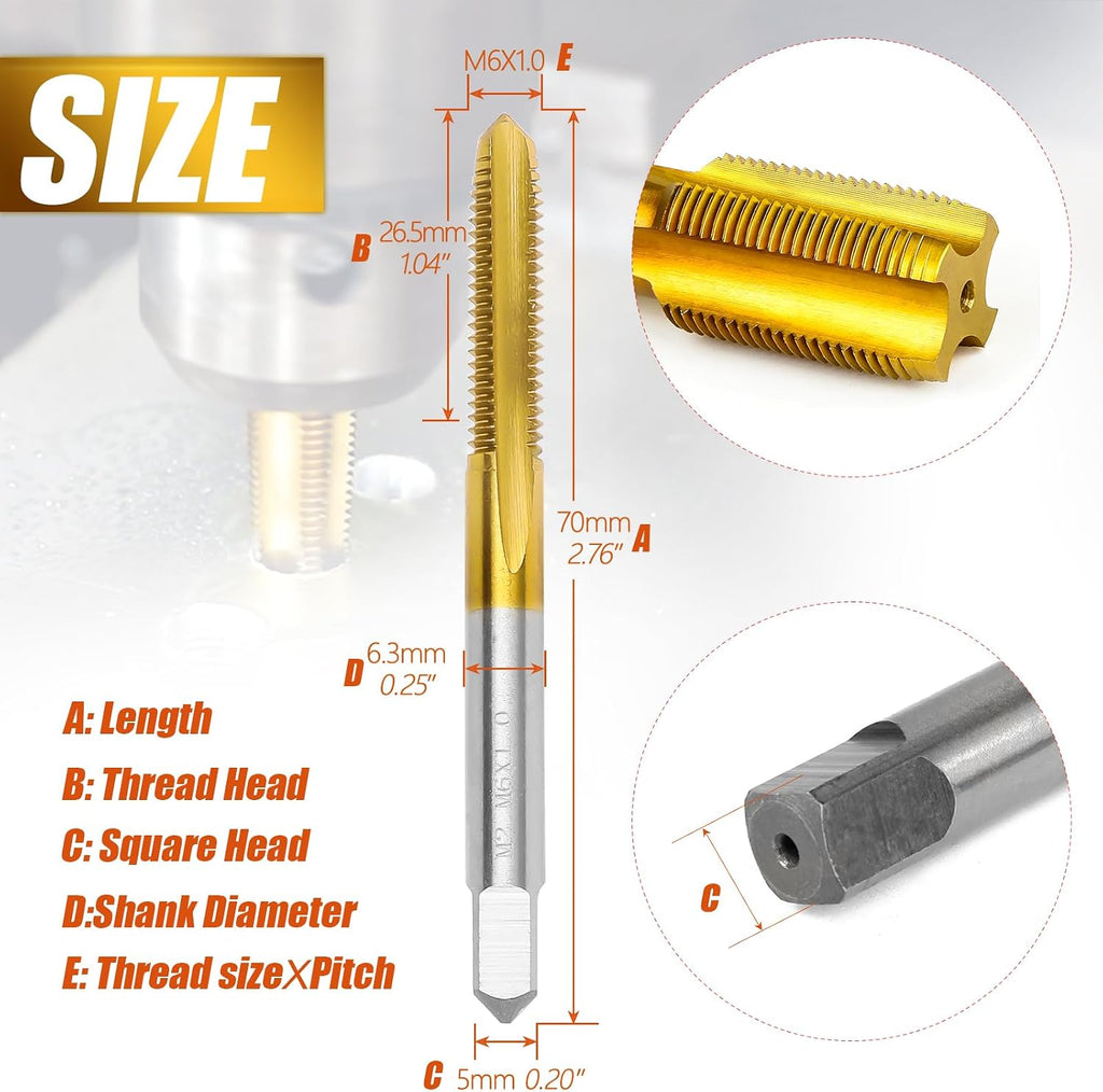 2Pcs M6 X 1.0 Thread Tap for Metal, M6 X 1.0 M2 HSS Thread Milling Tap