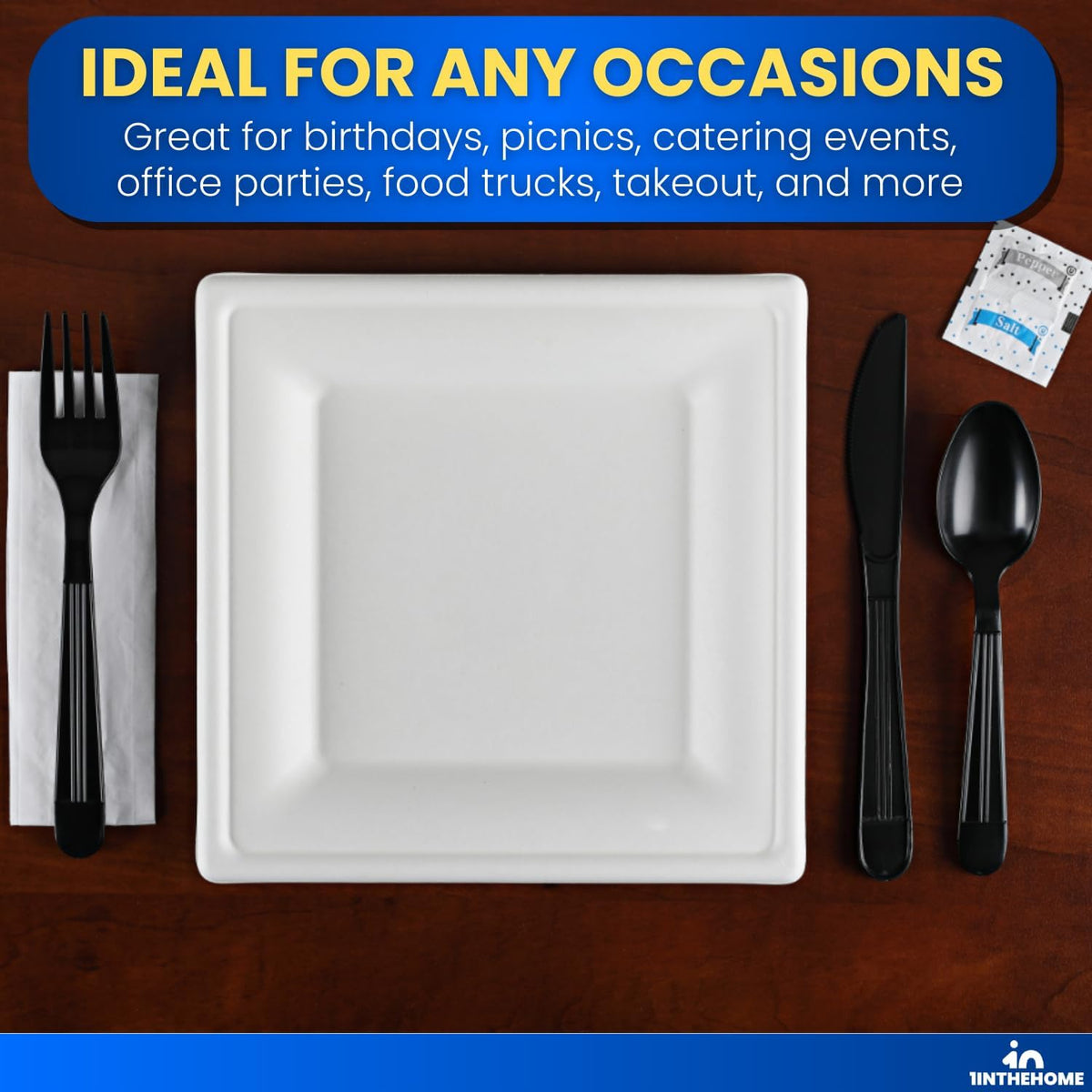 Cutlery Set Disposable Packet, Plastic Individually Wrapped Utensils Set – Knife, Fork, Teaspoon, Napkin, Salt &