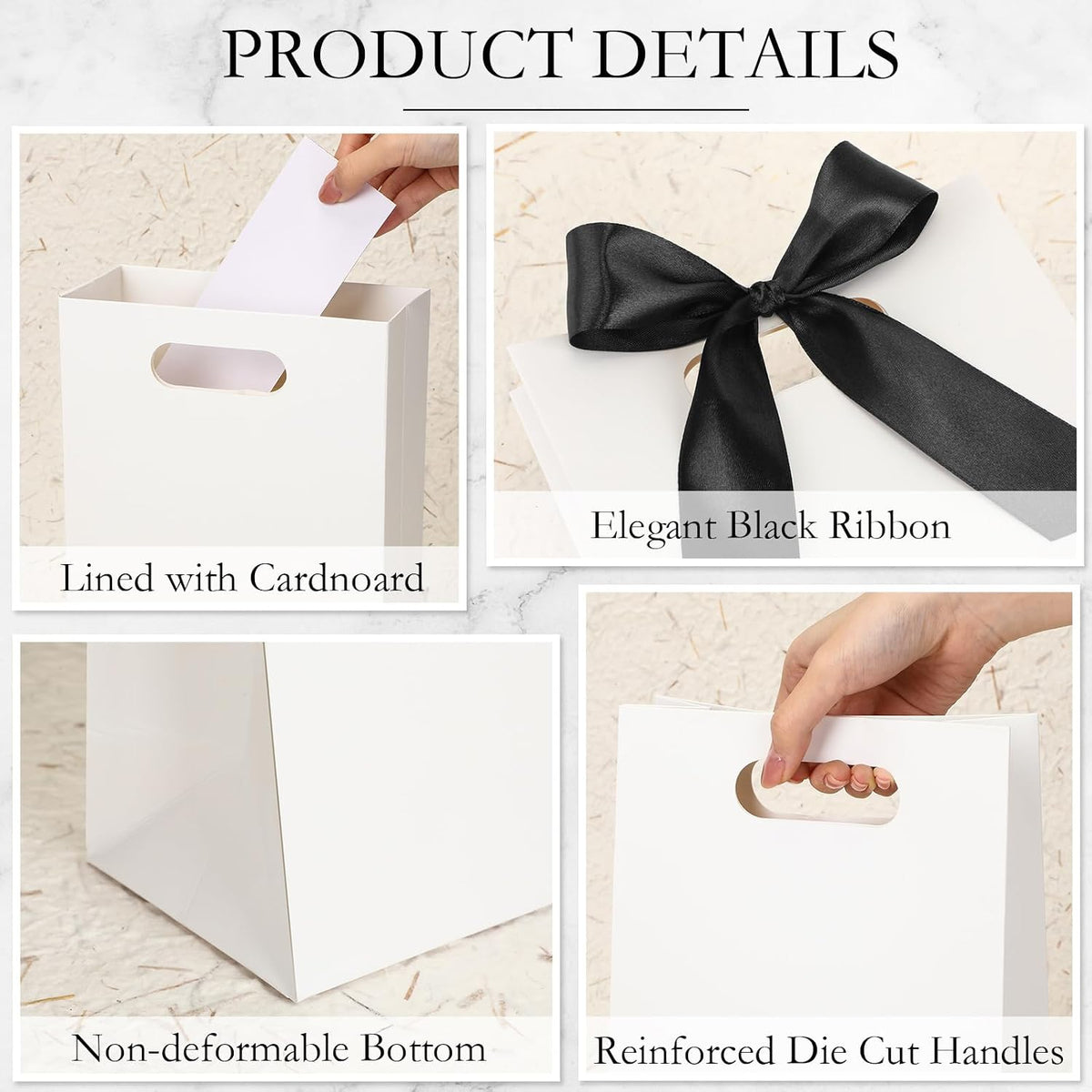 12 Pcs Bridesmaid Gift Bags with Handle Ribbon, White, Black
