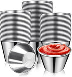 50 Pcs Metal Sauce Cups 2.5oz Ramekins, Stainless Steel Dipping Sauce Cups Metal Condiment Container Reusable Round