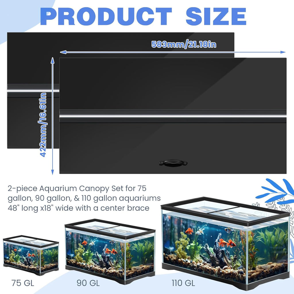 Aquarium Lids Polycarbonate Canopy with LED Light 2 Pcs Set 22.95 x 16.61 x 0.12 Inch for 75/90/110 Gallon with
