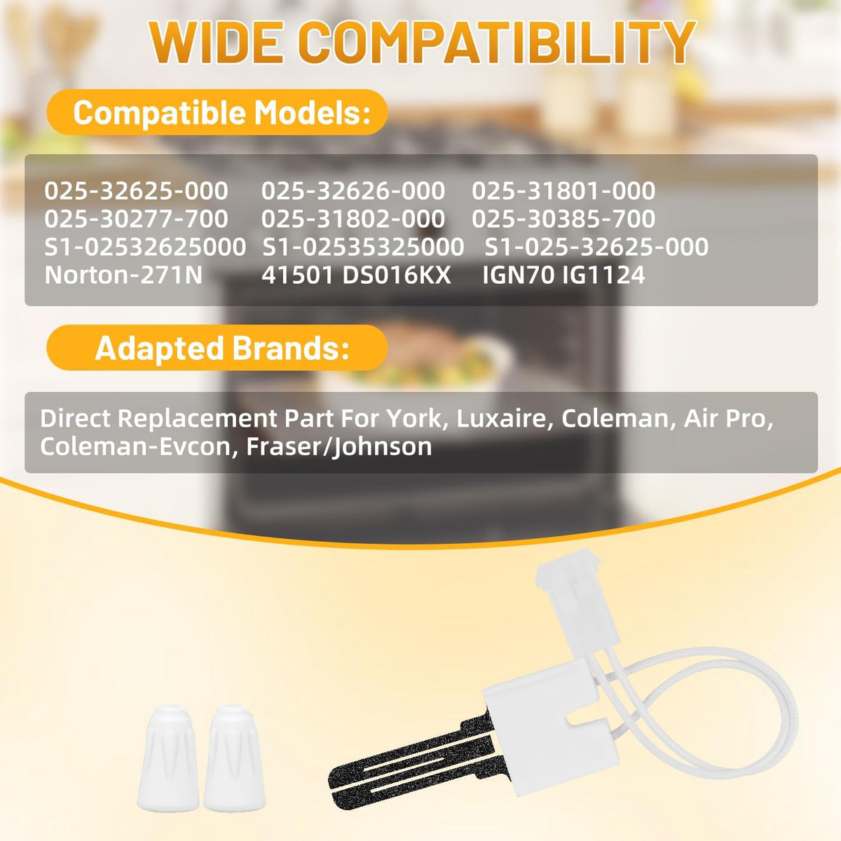 Furnace Ignitor Hot Surface Ignitor Compatible with York Coleman Evcon Luxaire, Replaces S1-025-32625-000 025-31801-000 Norton-271N, for Gas Furnace Ignitor Replacement with Nuts