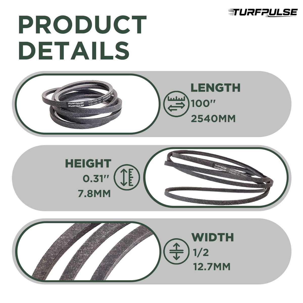 Lawn Mower Deck Belt Replace 954-05021 for Cub Cadet, 1/2" x 100"