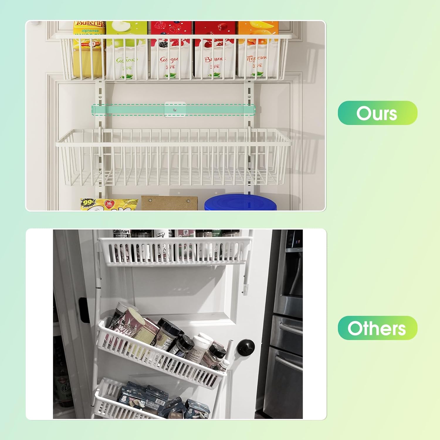 White 9-Tier Over The Door Pantry Organizer, Pantry Organization and Storage, Deep Baskets Hanging Heavy-Duty Metal