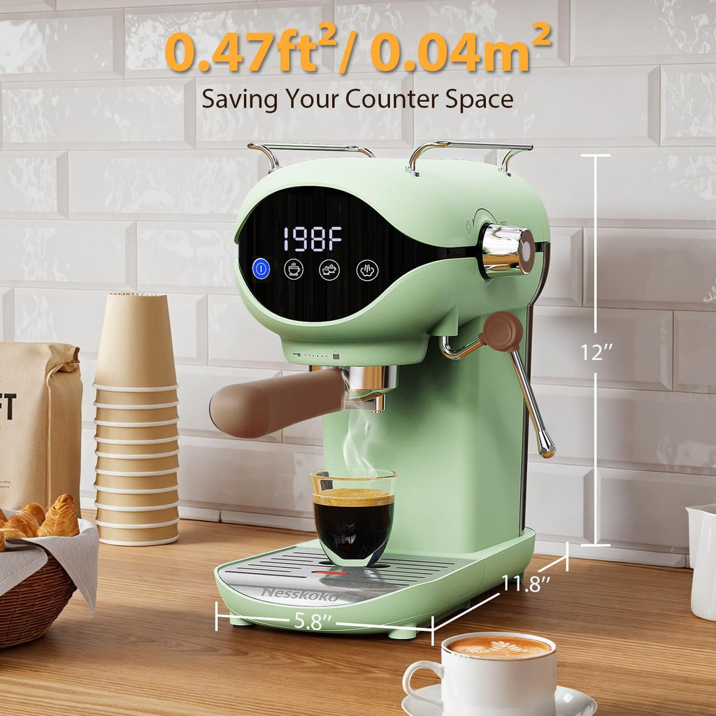 Espresso Machine with Steam Milk Frother Semi Automatic 20 Bar Compact Green with Touch Screen for home Cafetera