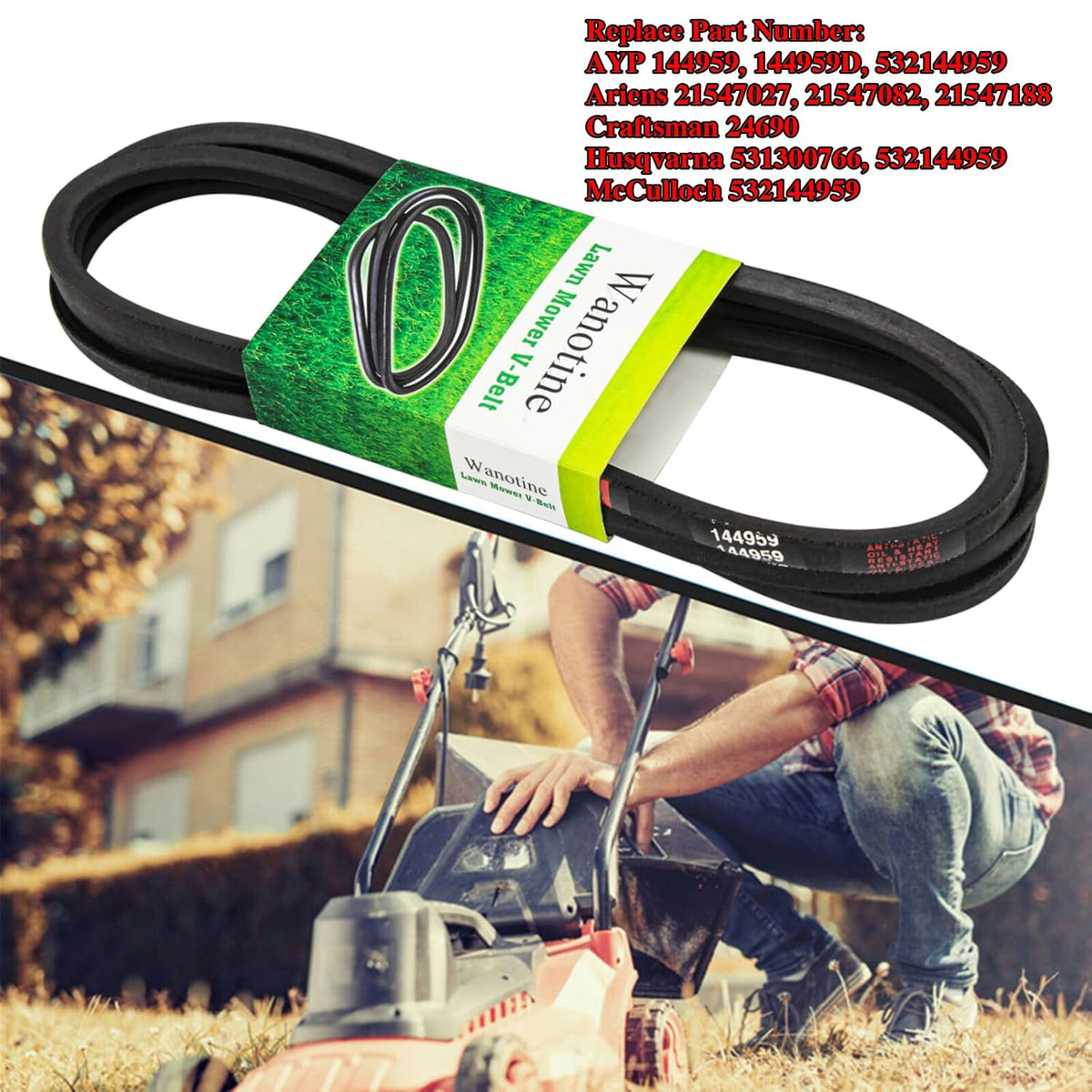 532144959 144959 Deck Belt Replaces Craftsman Drive Belt 160855 130801 138255, Fits Craftsman LT1000 LT2000 LT3000 DYT4000 Husqvarna Poulan AYP 42'' Lawn Mower (1/2" x 95")