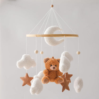 Baby Crib Mobile Bear Nursery Mobile for Boys Girls Teddy Velvet Mobile Nursery Decor for Infant Bedroom Hanging Baby