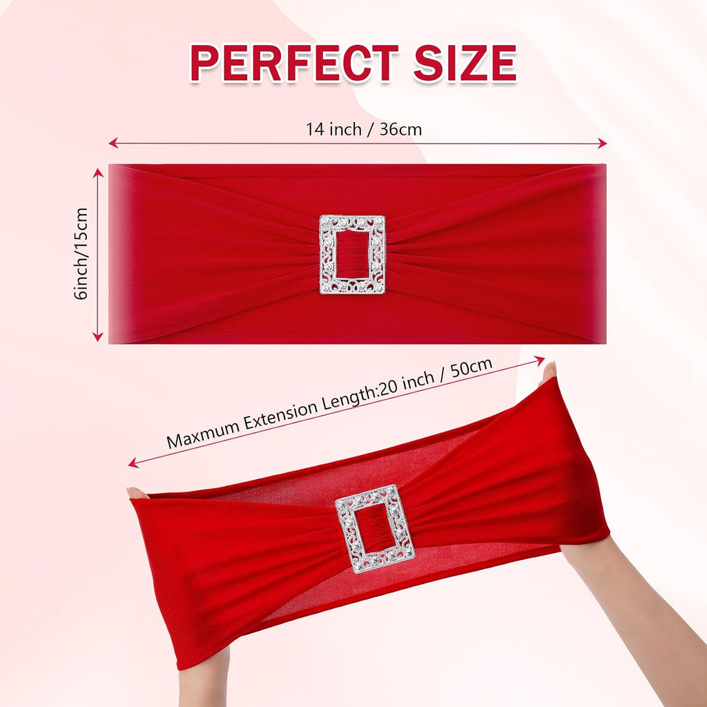 120 PCS Spandex Chair Sashes Bows Stretch Chair Cover Band with Buckle Slider Universal Elastic Chair Ties for