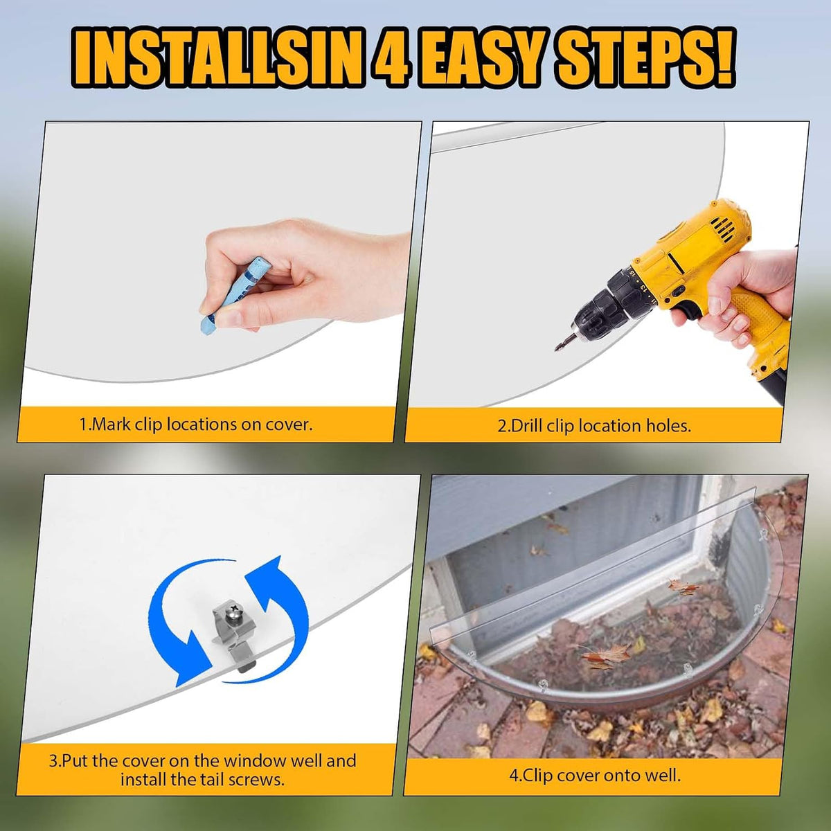 Basement Window Well Covers Outside, Heavy-Duty Egress Window Well Cover Clear, All-Weather Against Debris, UV