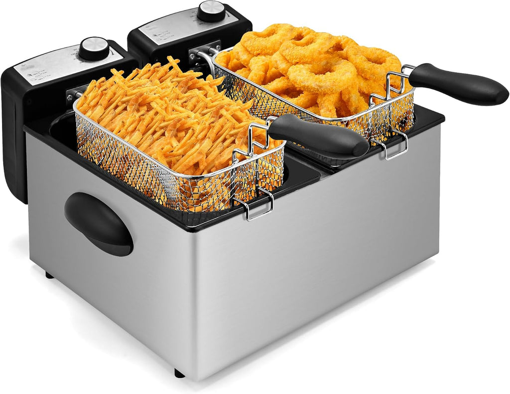 Electric Double Deep Fryer with 2 Baskets & Lids,6L Total Capacity