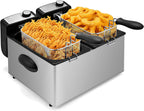 Electric Double Deep Fryer with 2 Baskets & Lids,6L Total Capacity