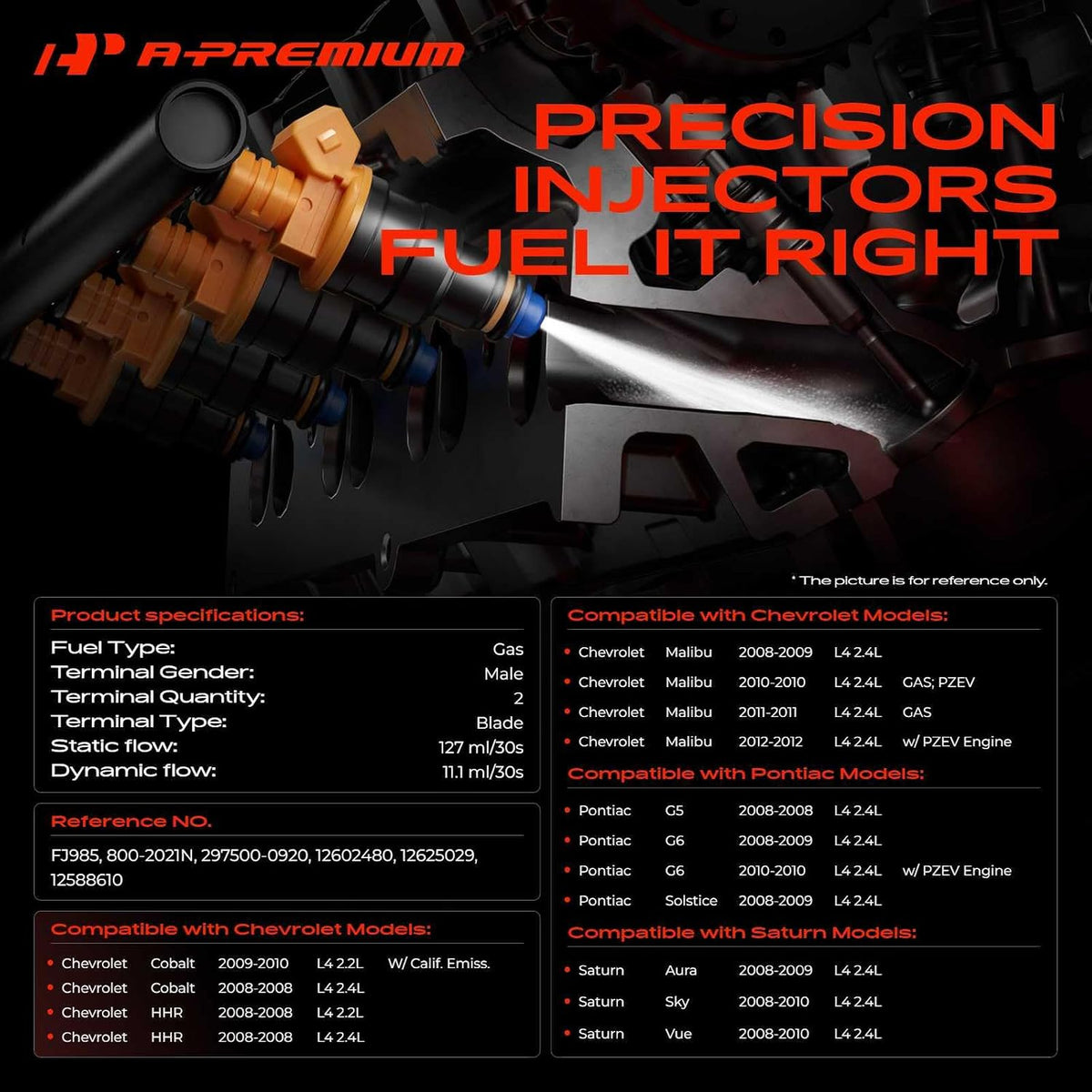 A-Premium Fuel Injectors 4 PCS Compatible with Chevrolet, Pontiac, Saturn