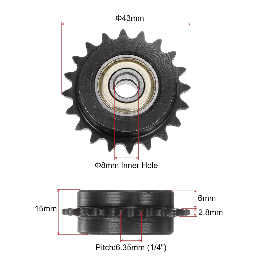 uxcell 2pcs ANSI #25 / DIN(ISO)04C Roller Chain Idler Sprocket 8mm Bore