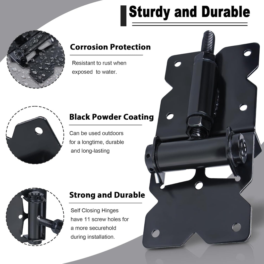 90 Degree Self Closing Gate Hinges - Heavy Duty Vinyl Fence Gate Kit & Baby Gate Hinges, Adjustable Closing Force for