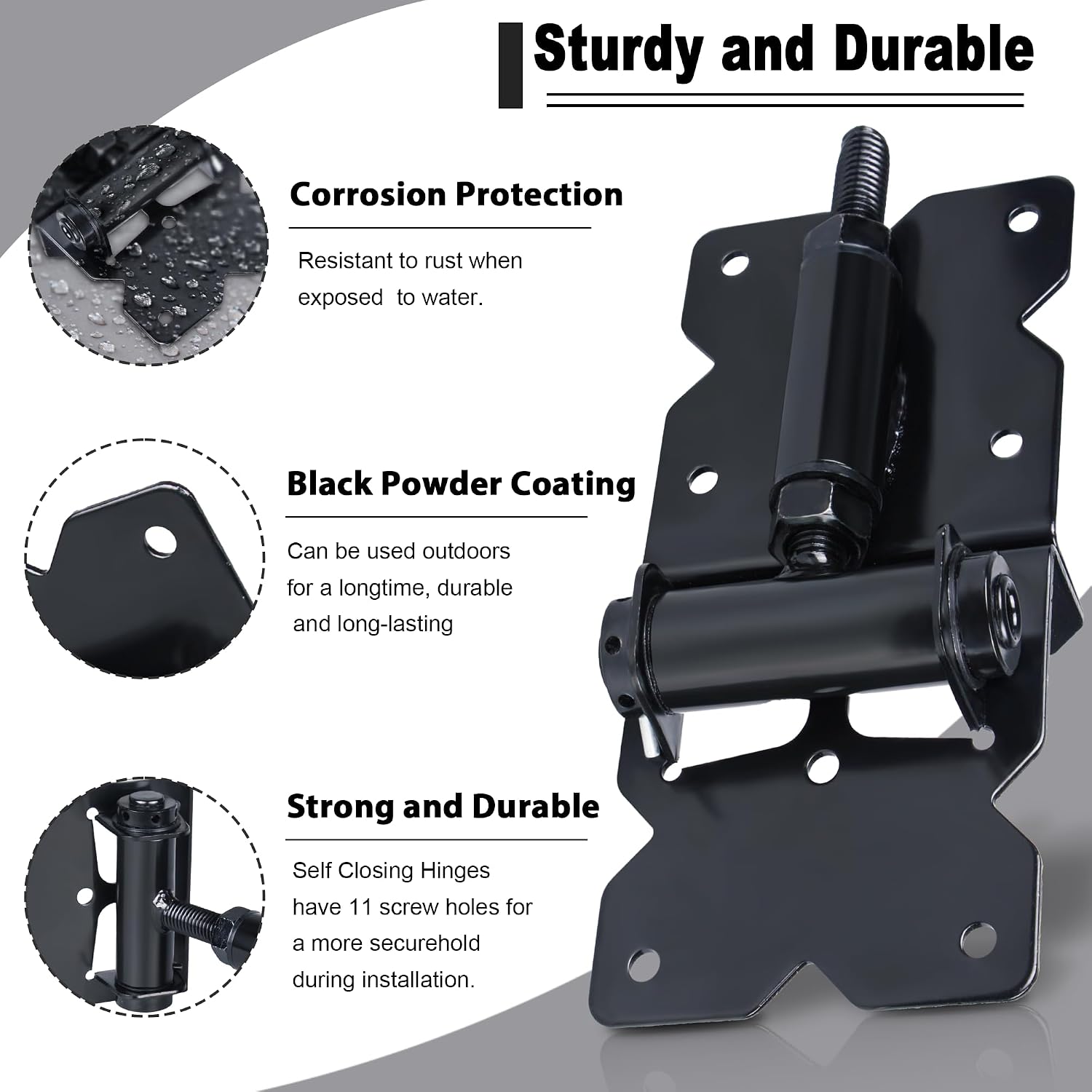 90 Degree Self Closing Gate Hinges - Heavy Duty Vinyl Fence Gate Kit & Baby Gate Hinges, Adjustable Closing Force for