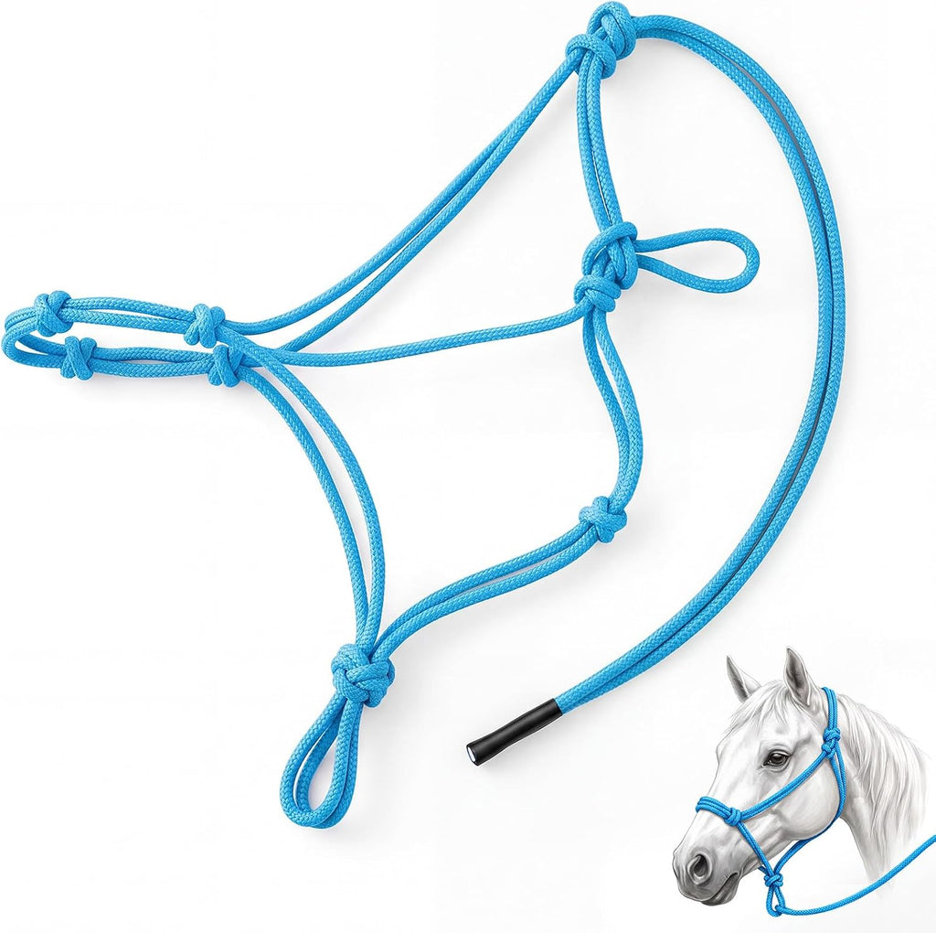4‑Knot Rope Training Halter for Horses Ponies Foals 1/4" Navy
