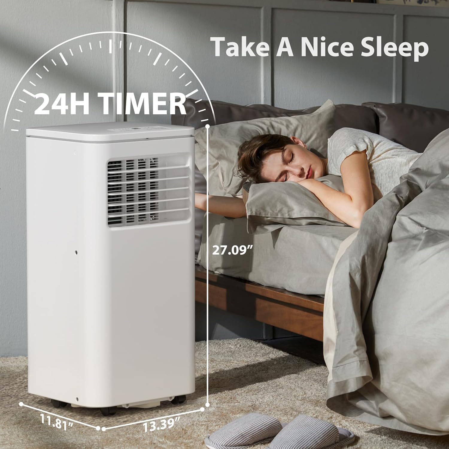 Portable Air Conditioner 8000 BTU,5-in-1 AC Unit with Cool, Dehumidifier, Fan, Sleep & Timer Modes, Auto Swing, Child