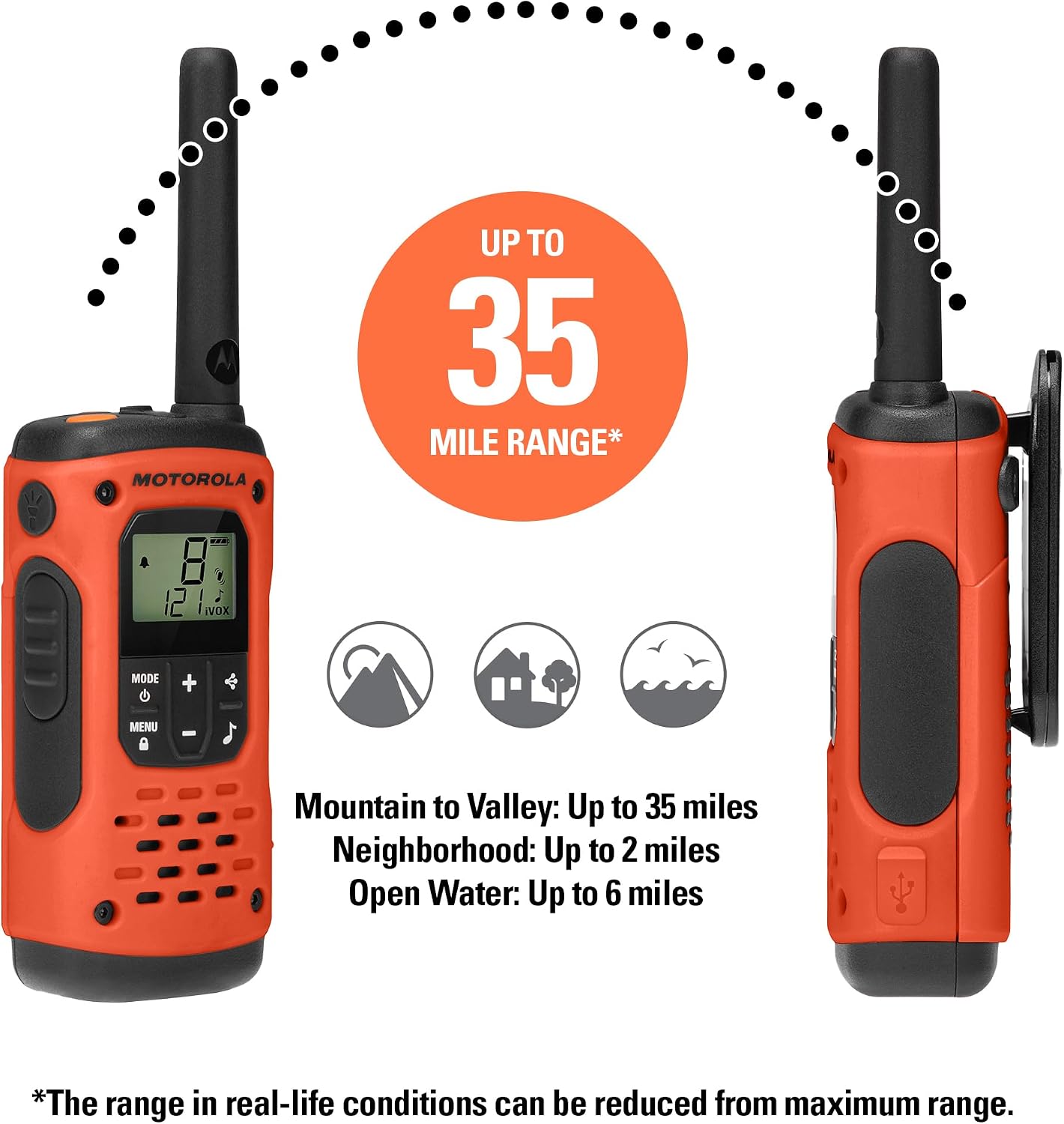 Portable FRS, T605_H2O, Talkabout, Two Way Radios Waterproof Walkie Talkie Emergency Preparedness, Rechargeable, 22