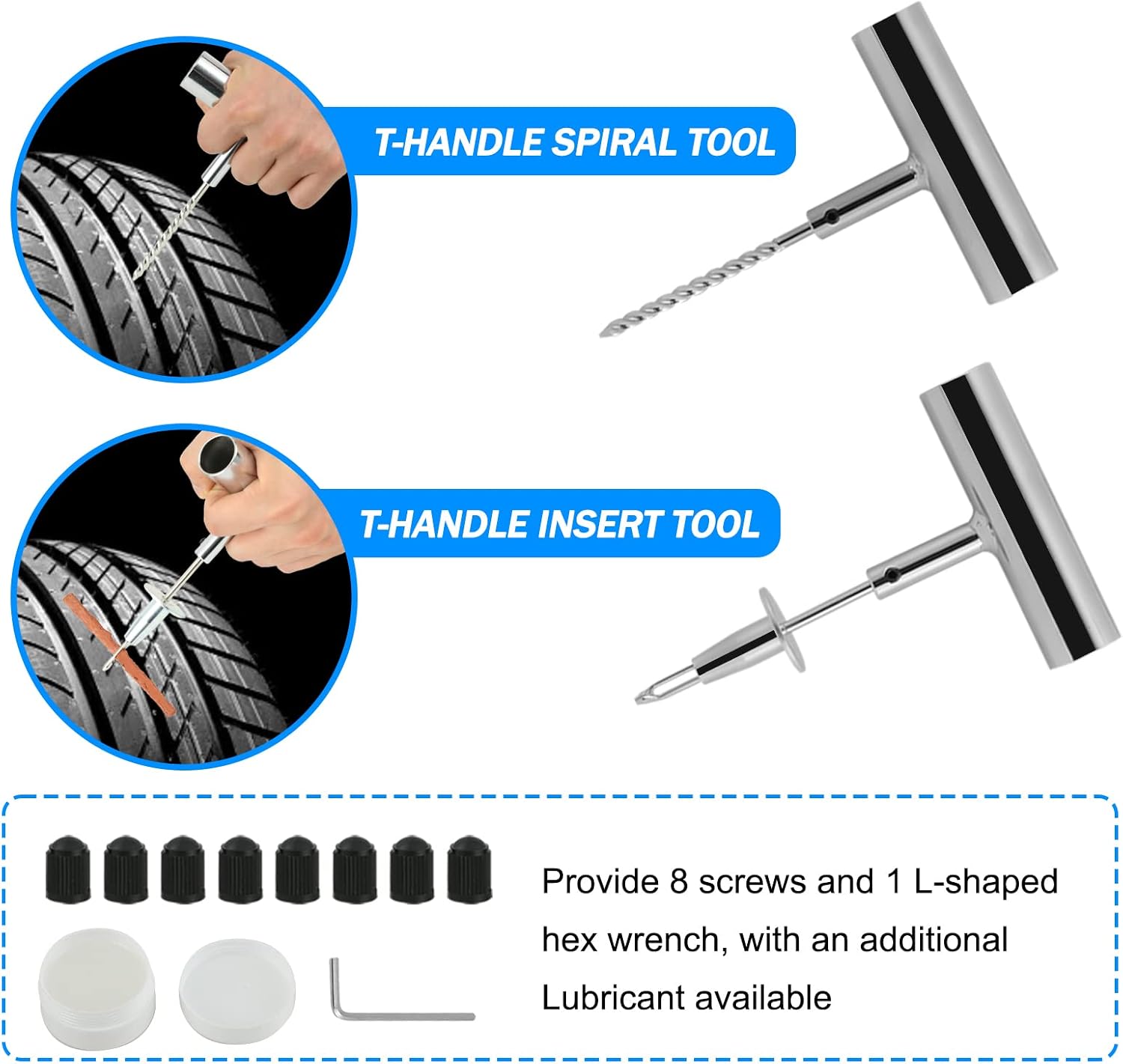 Tire Repair Kit, Tire Inflator Portable Air Compressor, Heavy Duty Flat Tire Repair Kit With 12V Air Pump For SVU