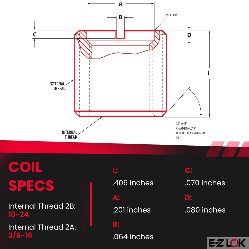 E-Z LOK Thread Insert, 10-24 Internal, 0.375-16 External, 5 ct