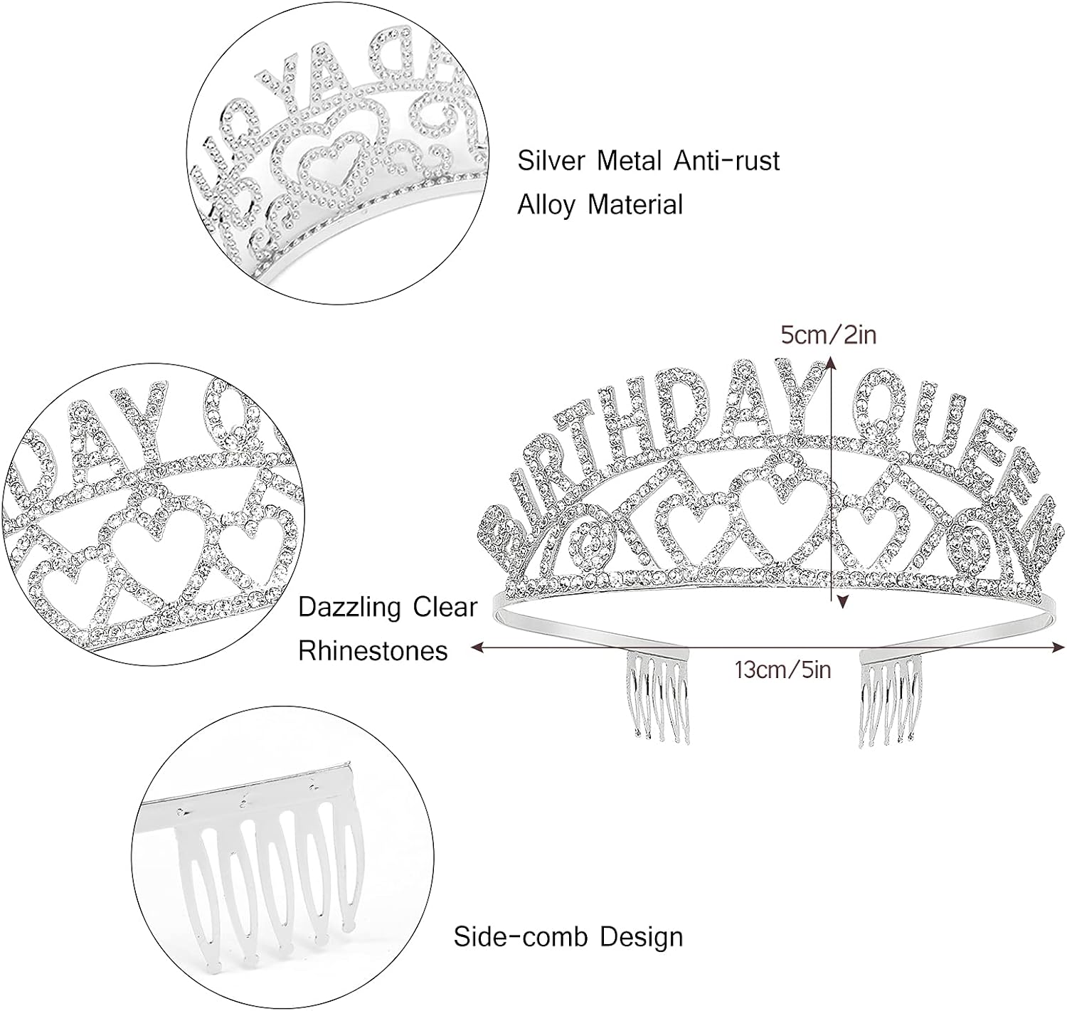 Crowns for Women,CIEHER Birthday Queen Sash & Rhinestone Tiara Kit,Tiaras and Crowns for Women,Silver Queen