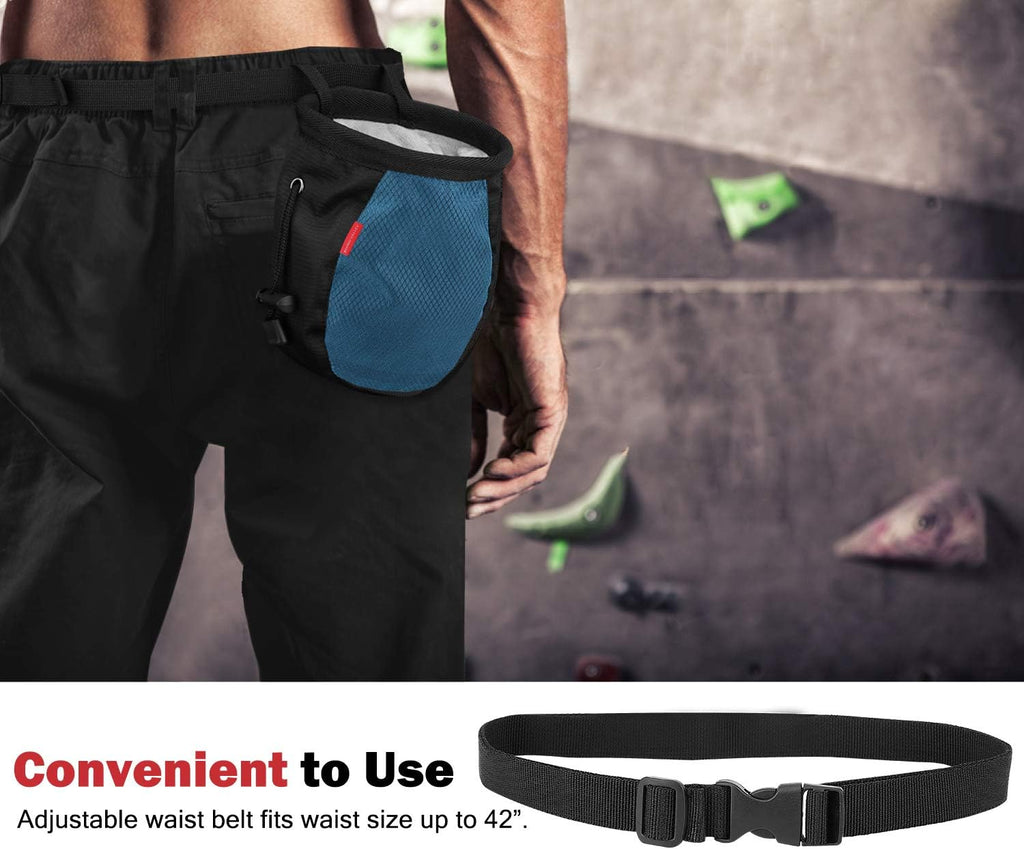 Climbing Chalk Bag, No Leak Drawstring Chalk Bag with Adjustable Belt, Carabiner Clip and Zippered Pockets Chalk Bag