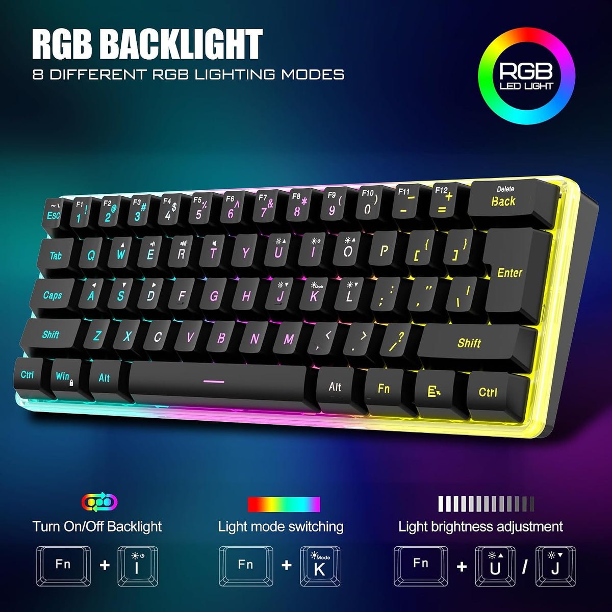 60% Wireless Gaming Keyboard and Mouse Combo, 2500mAh Rechargeable Battery, Ultra-Compact Small RGB Mechanical Feel