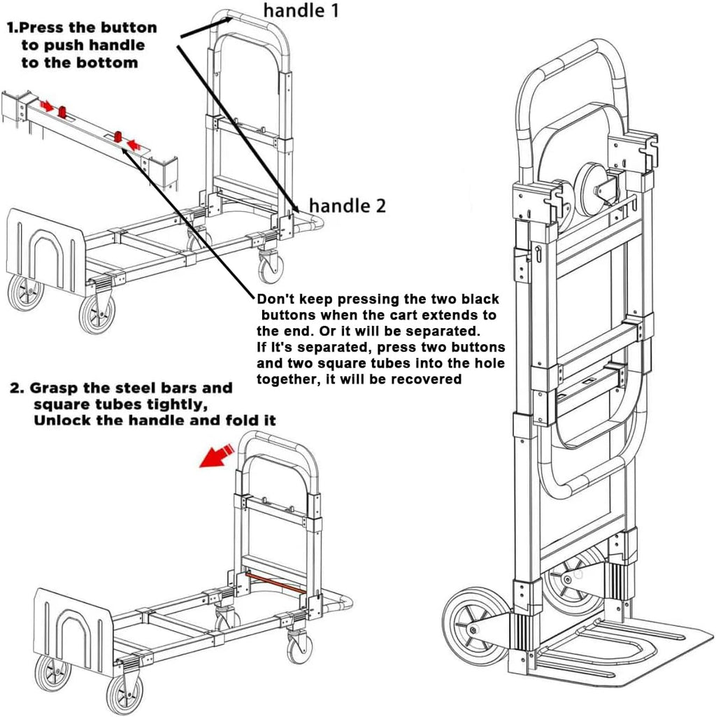 Foldable Hand Truck Moving Dolly Cart with 4 Wheels, 500 Lbs Load,2 Straps, Pre-Assembled, Save Room, Easy Folding