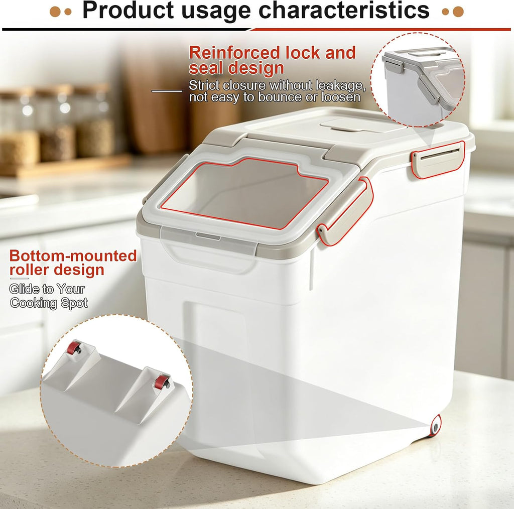2 Pack 50lb Flour & Rice Storage Container, Rice Bucket (Grey)