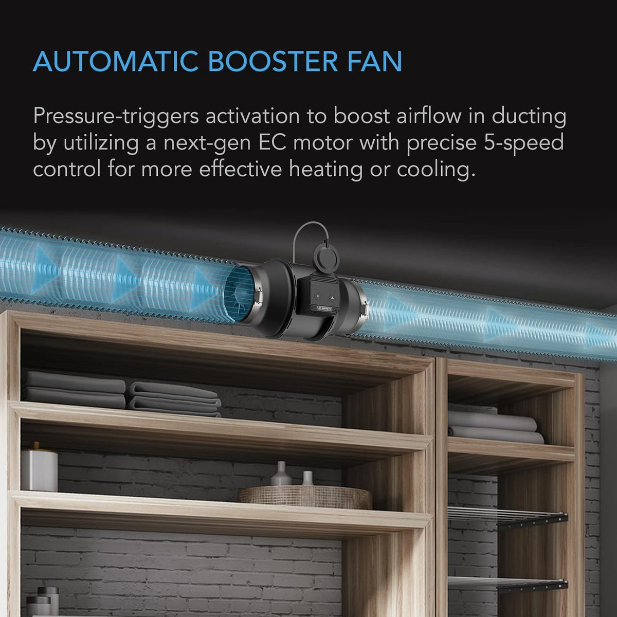AC Infinity Automatic Booster Duct Fan 4" Inline Fan with Pressure Switch
