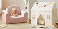 Play Tent with Padded Mat & LED Lights, 2-in-1 Foldable Kids Couch with Pockets