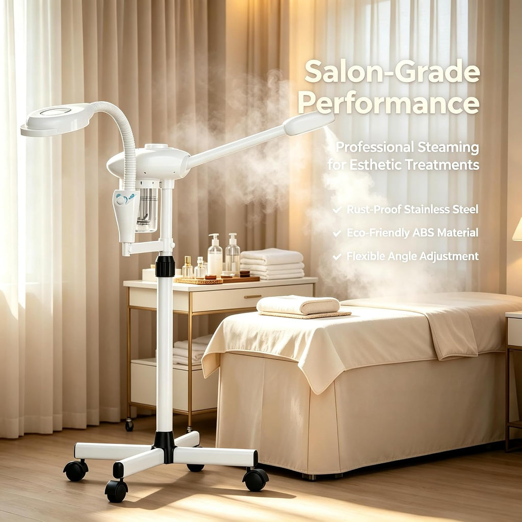 Professional Facial Steamer with Magnifying Lamp | Nano Ionic Face Steamer for Esthetician & Home Spa, Portable