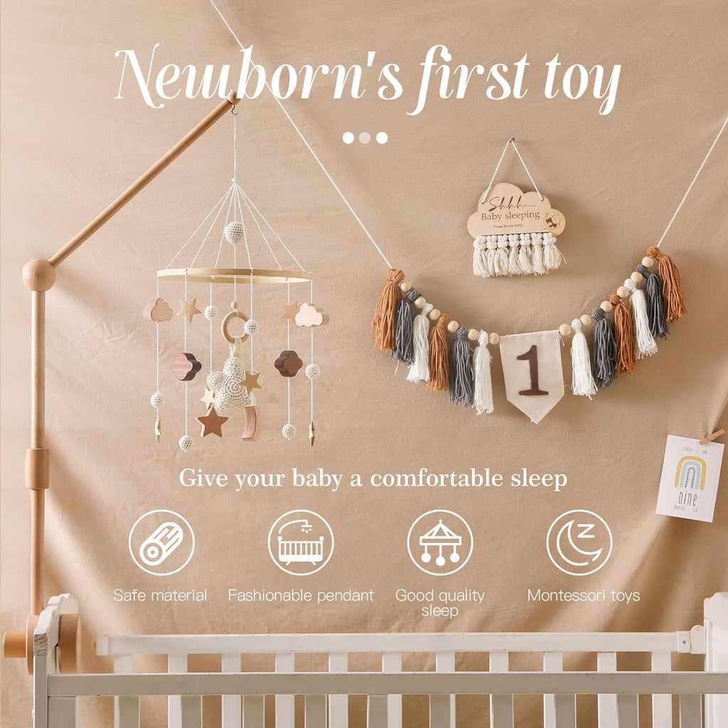 Baby Crib Mobile for Boys Girls| Boho Nursery Mobile| Gender Neutral Hand-Crocheted Mobile| Ceiling Mobile - Stars