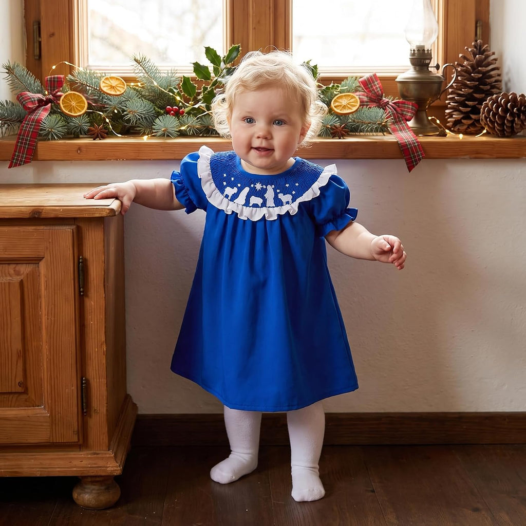 Toddler Baby Girl Christmas Dress Outfit Smocked Romper/Dress