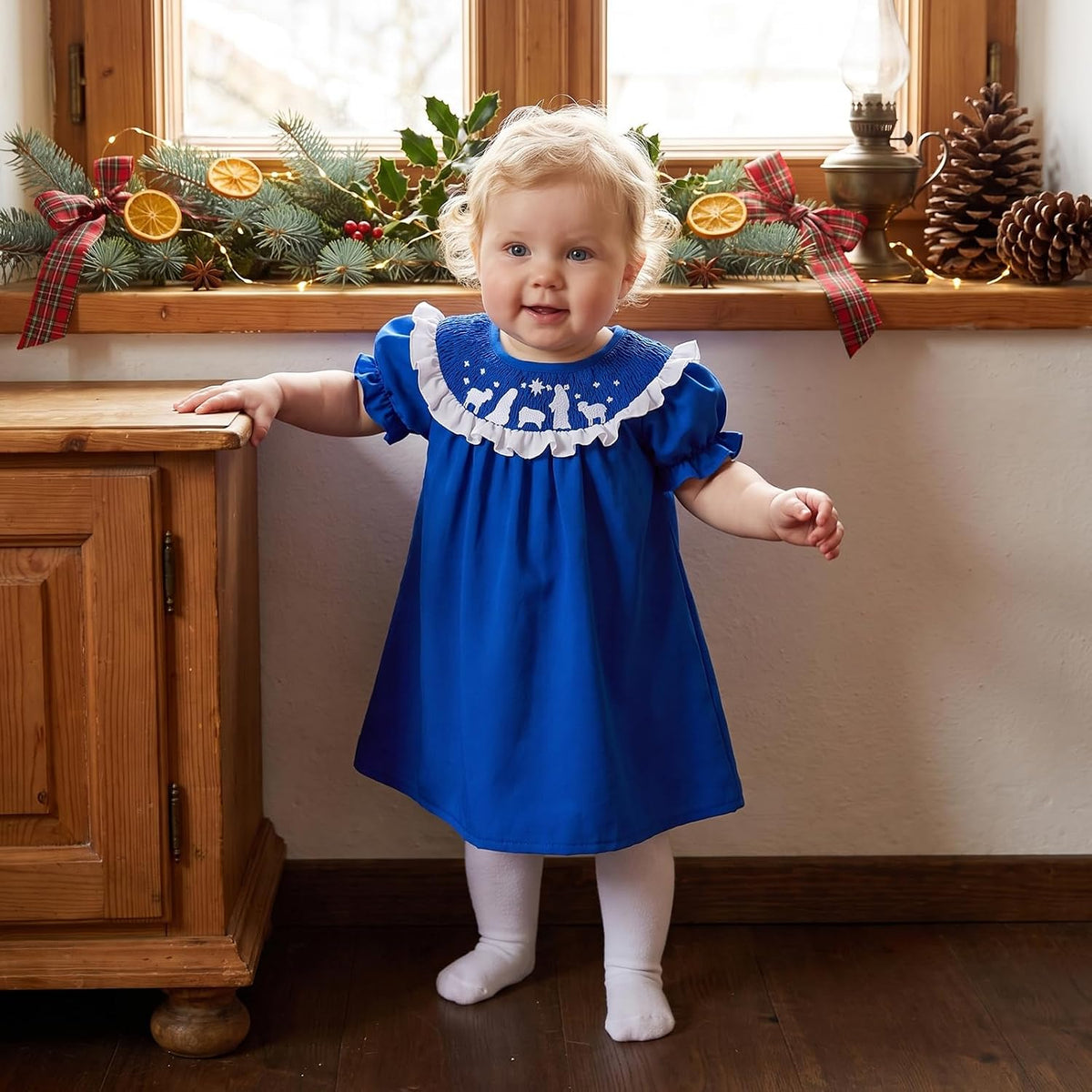 Toddler Baby Girl Christmas Dress Outfit Smocked Romper/Dress