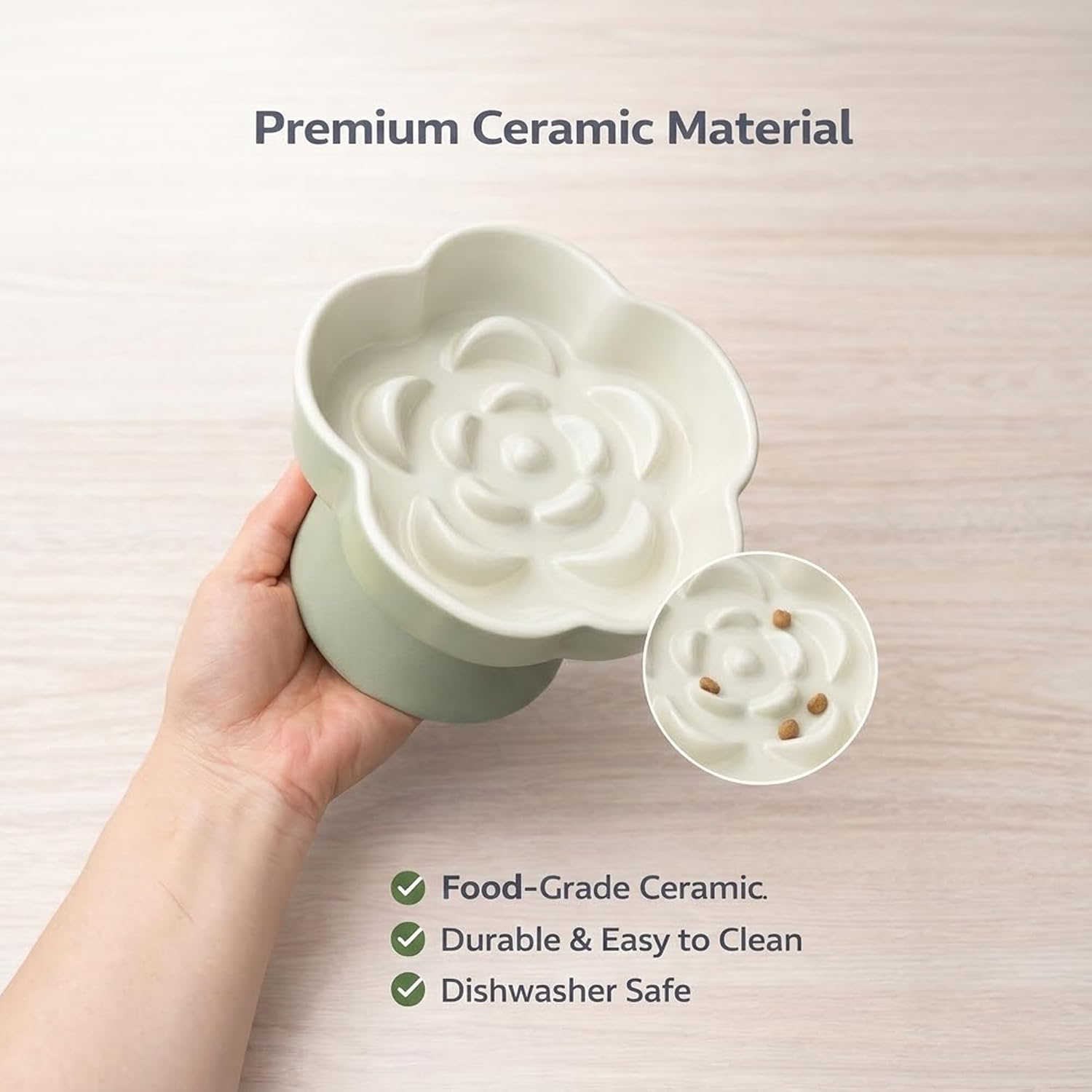 Ceramic Elevated Slow Feeder Cat Bowl, Raised and Gently Tilted Feeding Dish with Maze Design, Whisker-Friendly, Easy