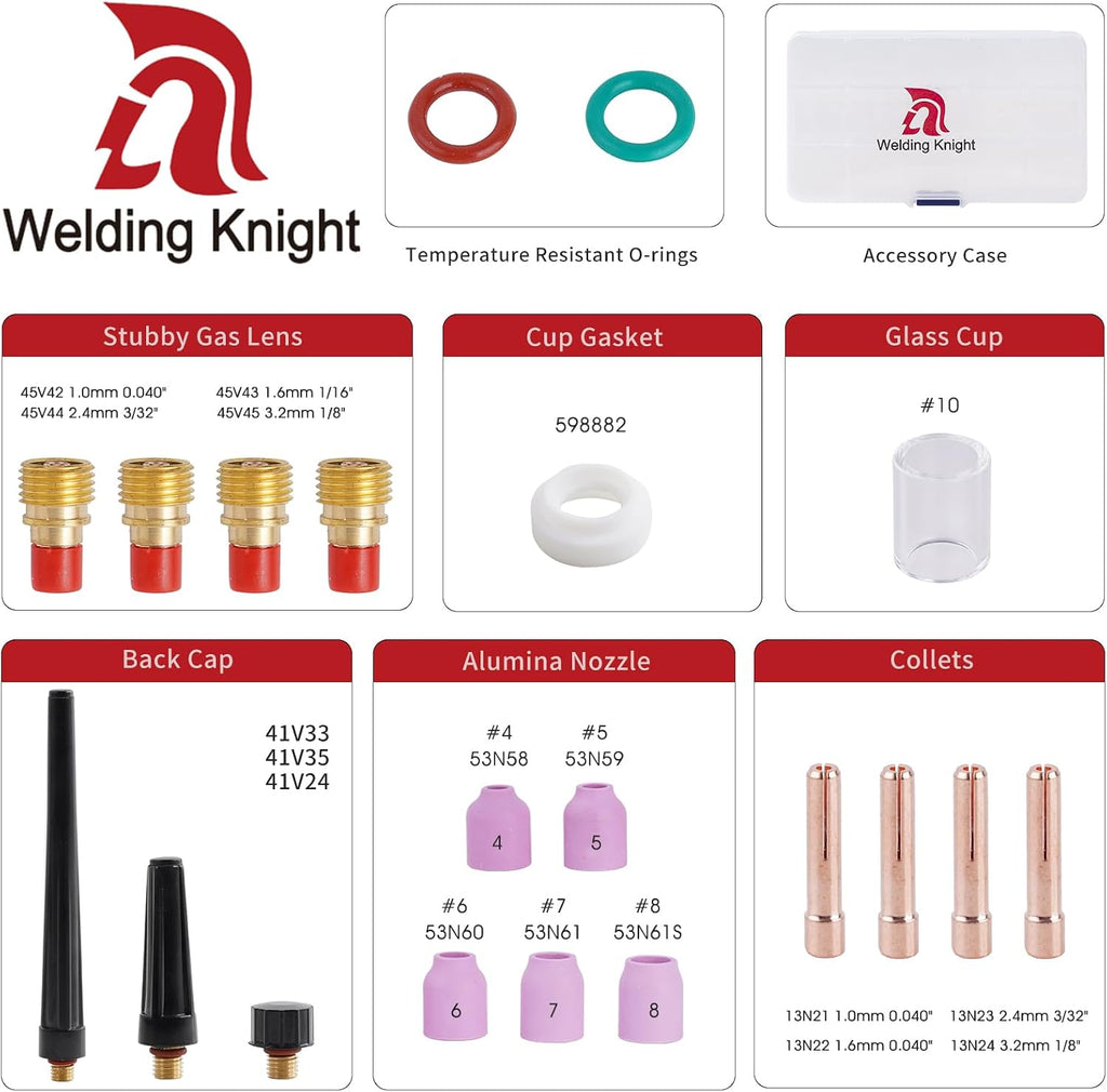 43Pcs TIG Welding Torch Stubby Gas Lens #10 Glass Cup Kit