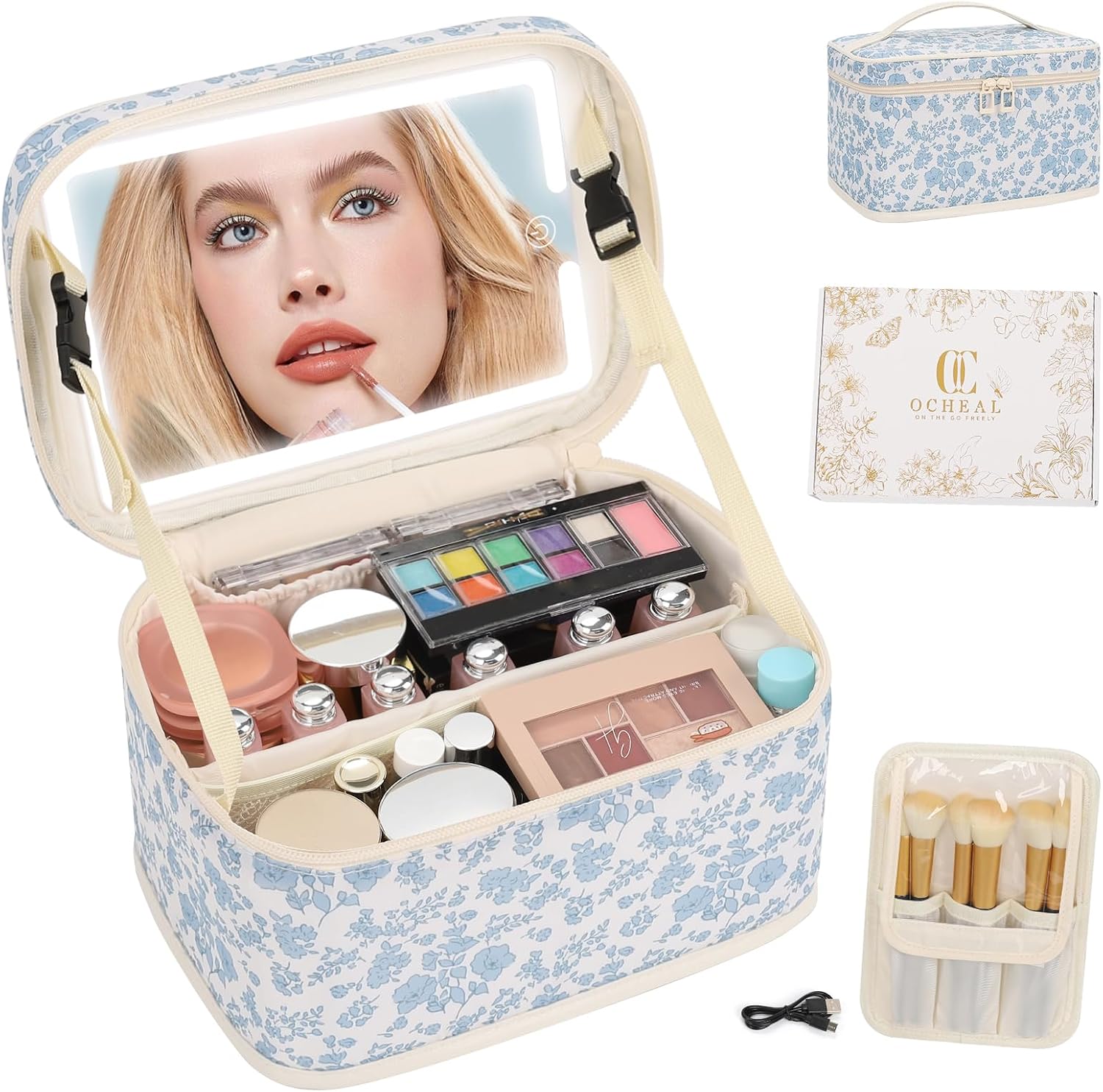 Makeup Bag With LED Mirror, Lightweight Travel Makeup Bag With 3 Color Setting Light Up Mirror Cosmetic Makeup